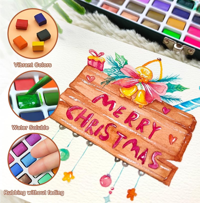 Artecho Watercolor Paint Set 50 Colors, Travel Watercolor Set with Watercolor Papers and Brushes, Ideal for Amateur Hobbyists, Painting Lovers and Artists - Image 5